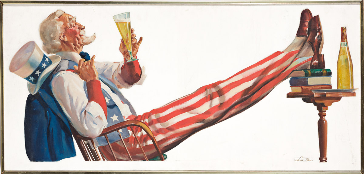 LONIE BEE (1902-1995) Uncle Sam enjoying a beer.